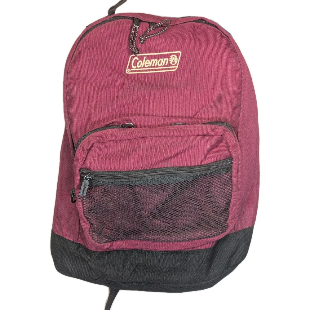 Vintage Coleman Burgundy Backpack Daypack School Hiking Camping Travel Bag Red M